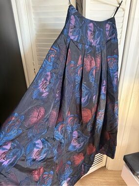 Sachin + Babi Black NOIR Maxi Skirt with Blue and Pink Rose Jacquard
